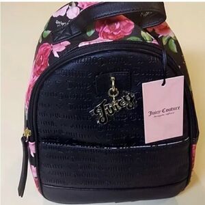 JUICY COUTURE~Black Romantic Rose Signature Logo Love Lock Backpack Purse~NWT